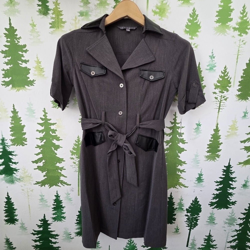 Sharagano Charcoal Button-Up Midi Dress